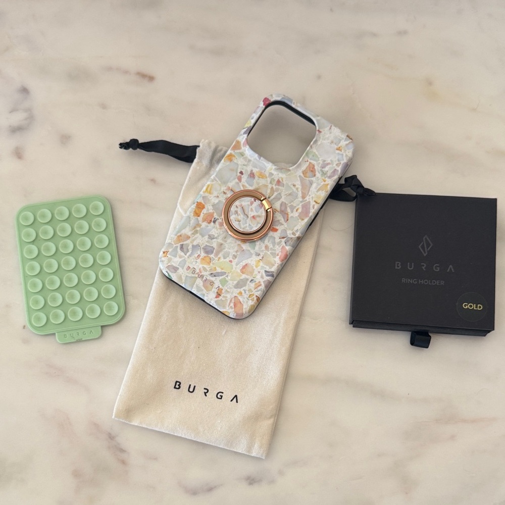 BURGA iPhone15 Pro Max Multicolor Phone Case with Gold Ring Holder